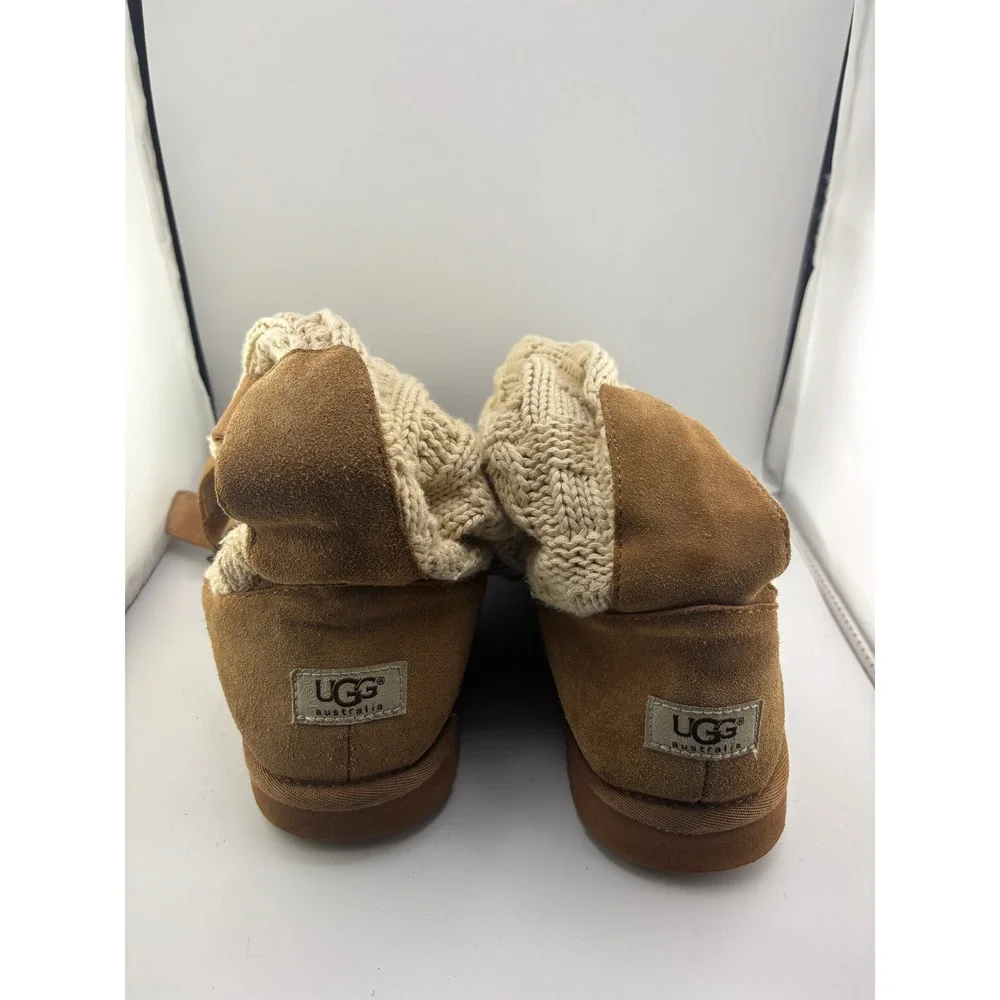 UGG Australia Lattice Cardy Boots Chestnut Suede Cream Knit 1011460 Womens 9
